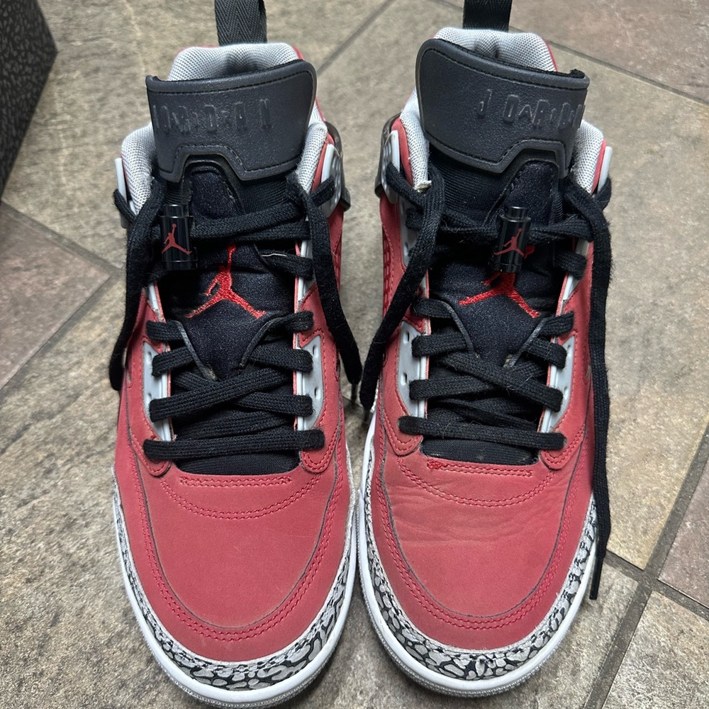 Jordan Spizike Low in Gray, Red, and Black